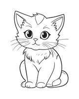 Cute Cat Coloring Pages, Cat illustration, Beautiful cat black and white vector