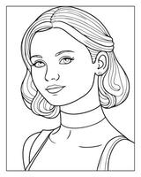 A cute women illustration, girls coloring pages, beautiful lady black and white , girls line art vector