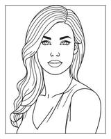 A cute women illustration, girls coloring pages, beautiful lady black and white , girls line art vector