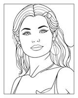 A cute women illustration, girls coloring pages, beautiful lady black and white , girls line art vector