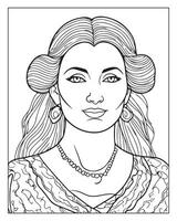 A cute women illustration, girls coloring pages, beautiful lady black and white , girls line art vector