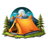 Camping Zelt im das Berge mit Bäume und Felsen png