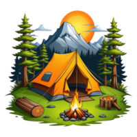 Camping Zelt im das Berge mit Bäume und Felsen png