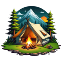 Camping Zelt im das Berge mit Bäume und Felsen png