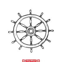 Oceanic Grandeur Detailed Ship Wheel Silhouette Symbolizing Maritime Adventure and Exploration vector