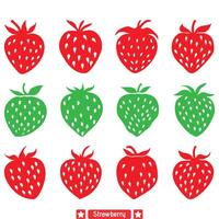 Delightful Strawberry Bundle Ripe Fruits in Silhouette vector