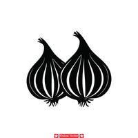 Farm Fresh Onion Silhouette Designs Organic Ingredients for Sustainable Farming Campaigns and Green Living Initiatives vector