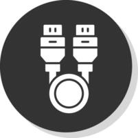 USB cable glifo gris circulo icono vector