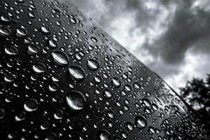 gotas de lluvia en un oscuro antecedentes con difuminar. generado por artificial inteligencia foto