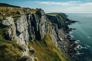 Beautiful landscape of a rocky seashore. Generated by artificial intelligence photo