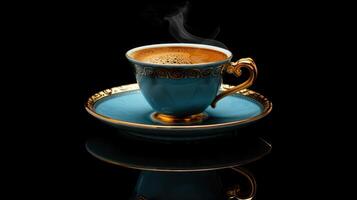 Vintage cup of coffee isolated on black background photo