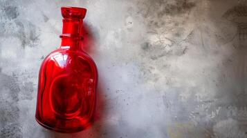 The red potion bottle of the Middle Ages, glass bottle. Generated by artificial intelligence. photo