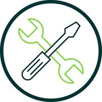 Cross Wrench Line Circle Icon vector