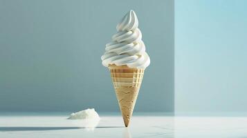 White ice cream cone with light background. Generated by artificial intelligence. photo