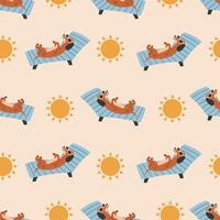 Dachshund dog sunbathing seamless pattern vector