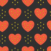 Strawberry heart shape with seeds seamless pattern vector