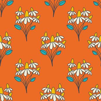 Chamomile bouquet Seamless Pattern in Retro style vector