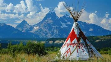 Tent with mountains in background. photo