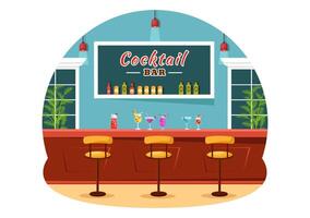 Cocktail Bar or Nightclub Illustration of Friends Hanging Out with Alcoholic Fruit Juice Drinks or Cocktails in Flat Cartoon Background vector