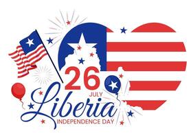 Happy Liberia Independence Day Illustration on July 26 with Waving flag and Ribbon in National Holiday Flat Cartoon Background Design vector