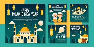 Islamic New Year Social Media Post Flat Cartoon Hand Drawn Templates Background Illustration vector