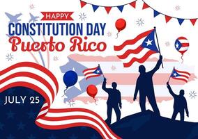 Happy Puerto Rico Constitution Day Illustration on 25 July with Waving Flag and Ribbon in National Holiday Flat Cartoon Background Design vector