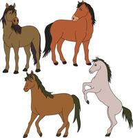 Horse Clipart Set. Cartoon Wild Animals Clipart Set for Lovers of Wildlife vector