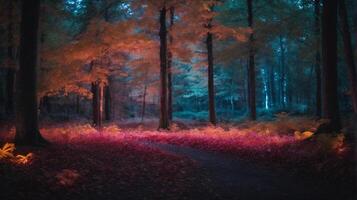 Neon forest at night photo