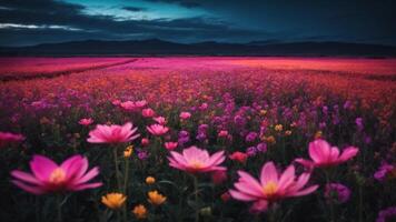 Flower Field Illuminated by the Night Sky photo