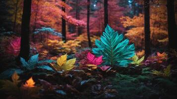 Composition with neon-colored leaves photo