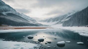 paisaje invernal con lago congelado foto