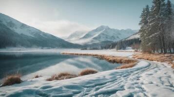 paisaje invernal con lago congelado foto