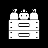 Fruta caja glifo invertido icono vector