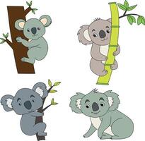 Koala Clipart Set. Cartoon Wild Animals Clipart Set for Lovers of Wildlife vector