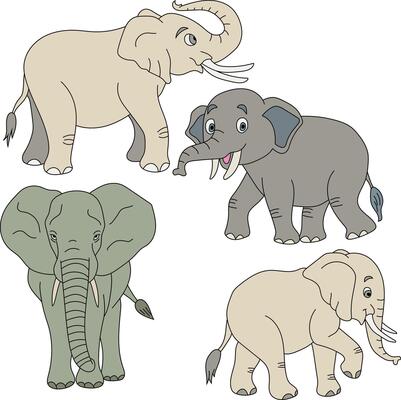 Elephant Clipart Set. Cartoon Wild Animals Clipart Set for Lovers of Wildlife