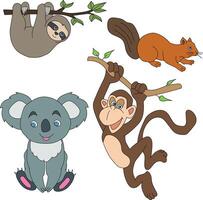 Colorful Animals Clipart Set. Cartoon Wild Animals Clipart Set for Lovers of Wildlife vector