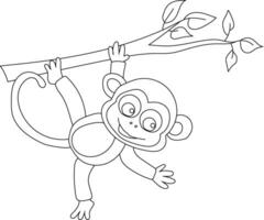 Outline Monkey Clipart. Doodle Animals Clipart. Cartoon Wild Animals Clipart for Lovers of Wildlife vector