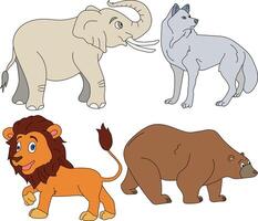 Colorful Animals Clipart Set. Cartoon Wild Animals Clipart Set for Lovers of Wildlife vector