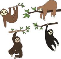 Sloth Clipart Set. Cartoon Wild Animals Clipart Set for Lovers of Wildlife vector