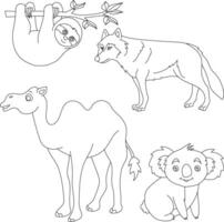 Outline Animals Clipart Set. Cartoon Wild Animals Clipart Set for Lovers of Wildlife vector