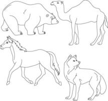 Outline Animals Clipart Set. Cartoon Wild Animals Clipart Set for Lovers of Wildlife vector