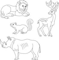 Outline Animals Clipart Set. Cartoon Wild Animals Clipart Set for Lovers of Wildlife vector