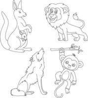 Outline Animals Clipart Set. Cartoon Wild Animals Clipart Set for Lovers of Wildlife vector