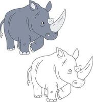 Rhino Clipart Set. Cartoon Wild Animals Clipart Set for Lovers of Wildlife vector