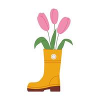 Tulips in rubber boot vector