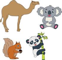 Colorful Animals Clipart Set. Cartoon Wild Animals Clipart Set for Lovers of Wildlife vector