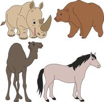 Colorful Animals Clipart Set. Cartoon Wild Animals Clipart Set for Lovers of Wildlife vector