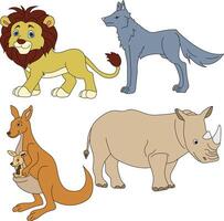 Colorful Animals Clipart Set. Cartoon Wild Animals Clipart Set for Lovers of Wildlife vector