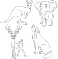 Outline Animals Clipart Set. Cartoon Wild Animals Clipart Set for Lovers of Wildlife vector