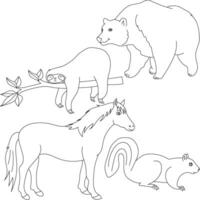 Outline Animals Clipart Set. Cartoon Wild Animals Clipart Set for Lovers of Wildlife vector